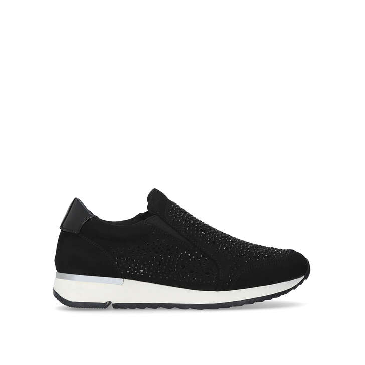 JAZZ Black Embellished Slip On Sneakers 