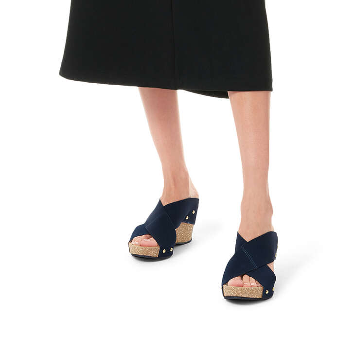 Sully Navy Wedge Heel Sandals By 