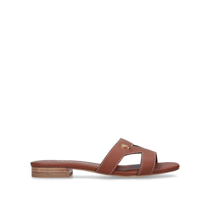 ODINA Tan Flat Slip On Sandals by KURT 