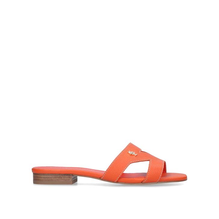 ODINA Orange Flat Slip On Sandals by 