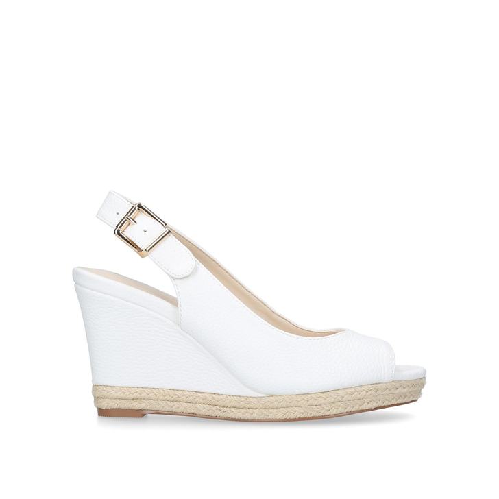 Dionne White Mid Heel Wedge Sandals By 
