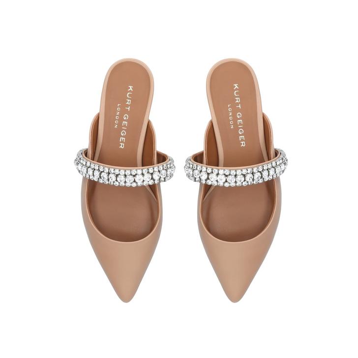 PRINCELY Camel Leather Crystal Strap Flat Mules by KURT GEIGER LONDON