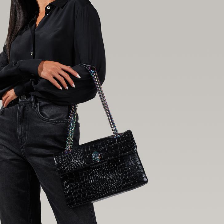 Croc Kensington Bag Black Croc Leather 