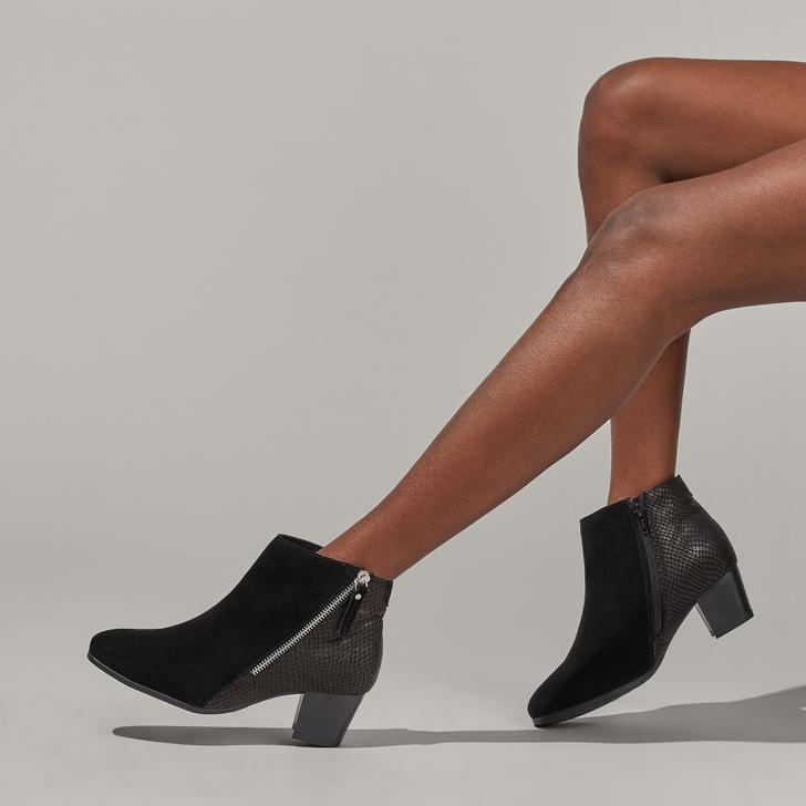 Rachel Black Leather Block Heel Ankle 
