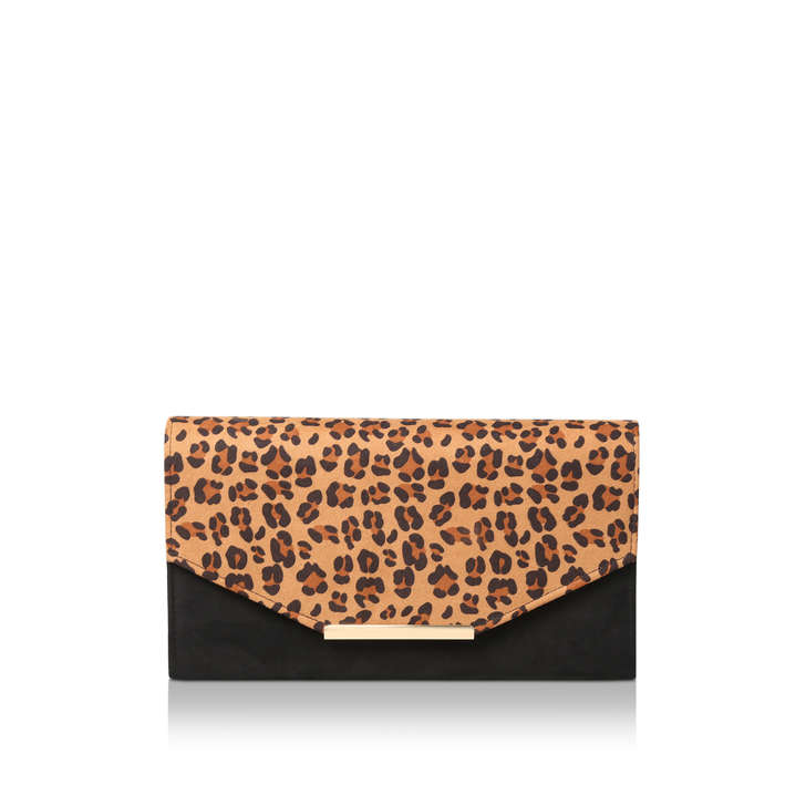 black and leopard print clutch bag