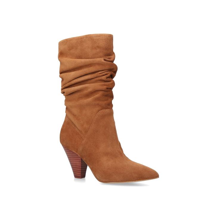 Brown Suede Slouched Calf Boots 