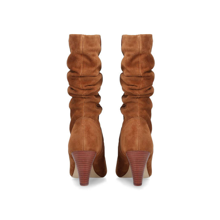 Brown Suede Slouched Calf Boots 