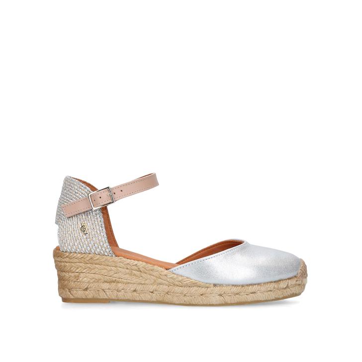 MINTY Silver Leather Espadrille Wedges 