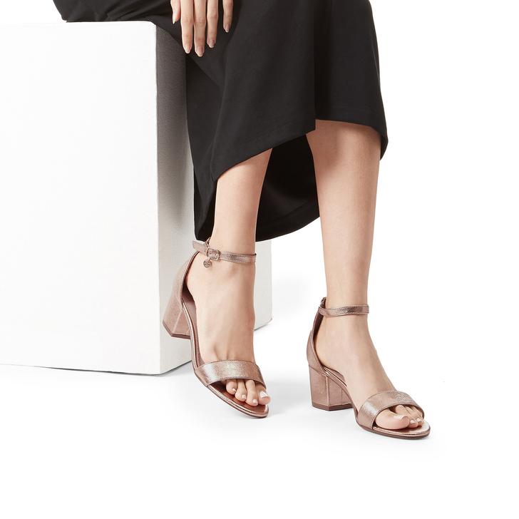 Percy Rose Gold Block Heel Sandals By 