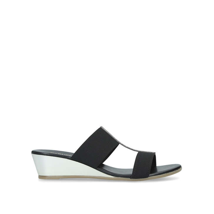 SHANIE Black Embellished Wedge Sandals 