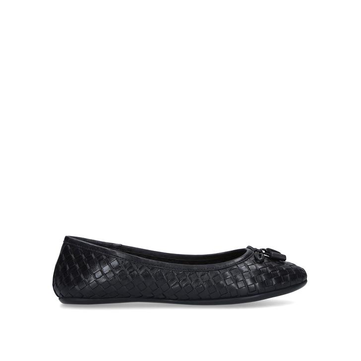 LUGGAGE Black Leather Woven Ballerinas 