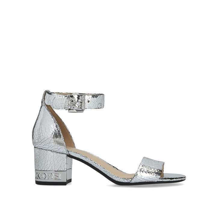 Leather Snake Flex Silver Sandals By Mid Portia Block Heel Skin gy76bf