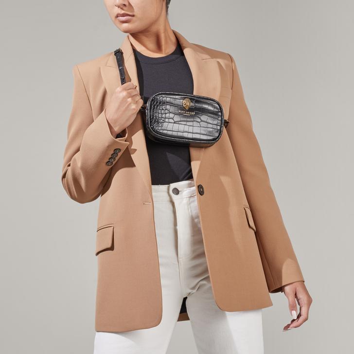 Eagle Sm Cross Body Black Croc Effect Cross Body Bag By Kurt Geiger