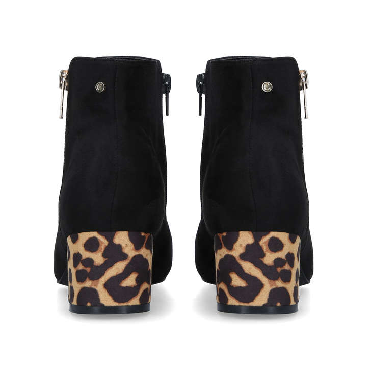 black ankle boots with leopard print heel