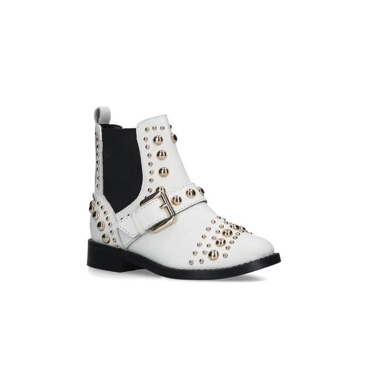 white studded ankle boots