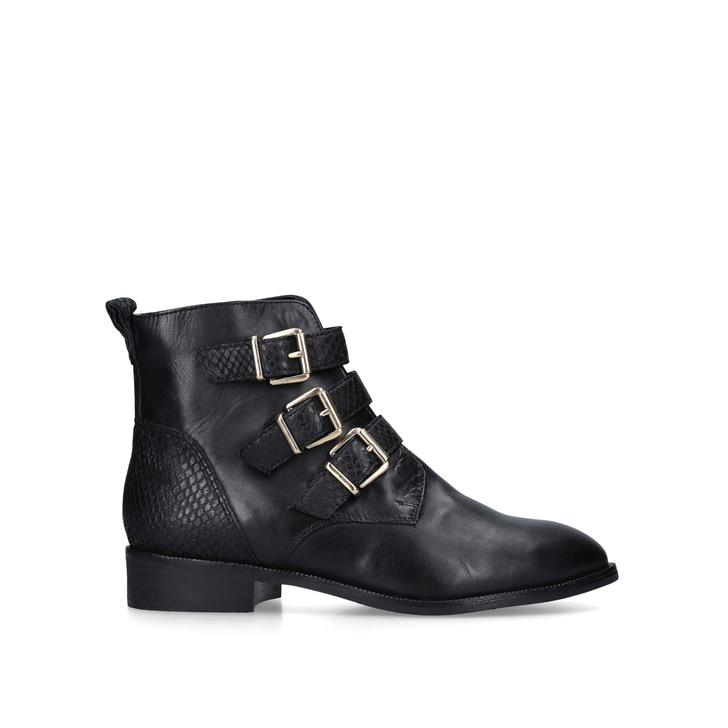 TRIO Black Buckle Detail Ankle Boots by 