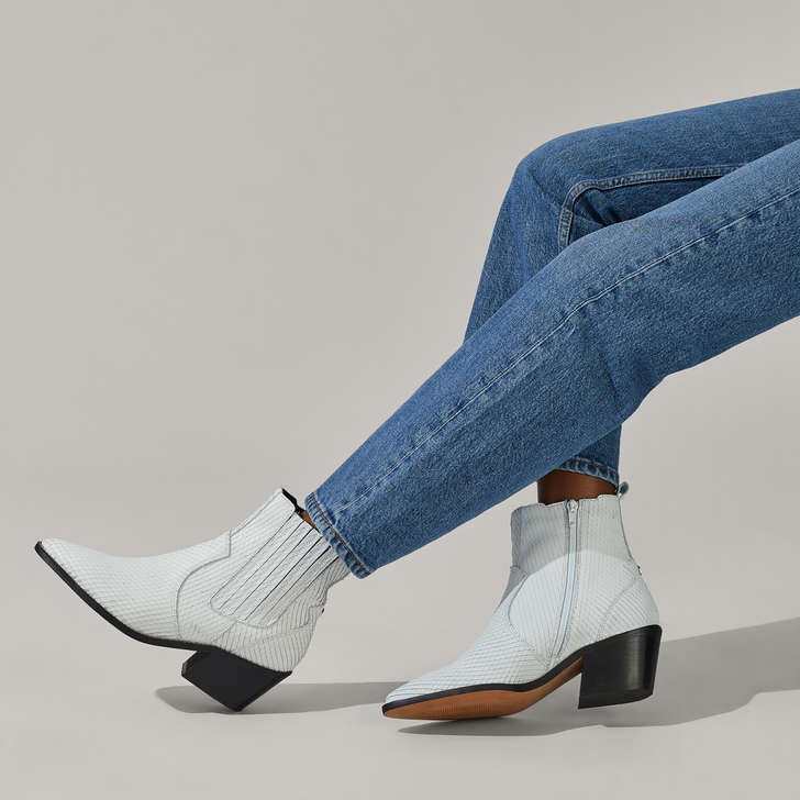 STELLA White Western Style Ankle Boots 