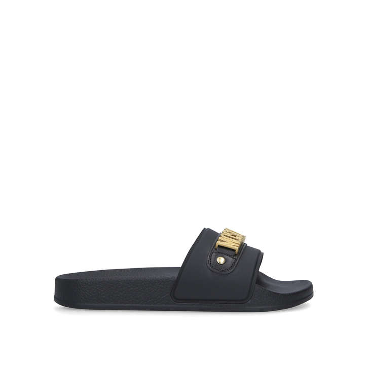 moschino monogram leather slides