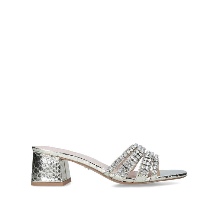 GALORE Gold Croc Crystal Strap Mules by 