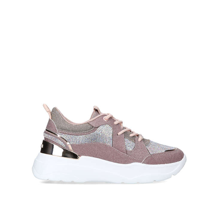LOUDER Pink Embellished Chunky Trainers 