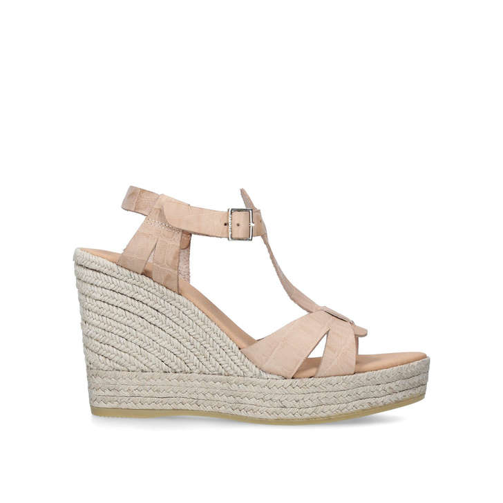 KOLLECT Nude Leather Espadrille Wedges 