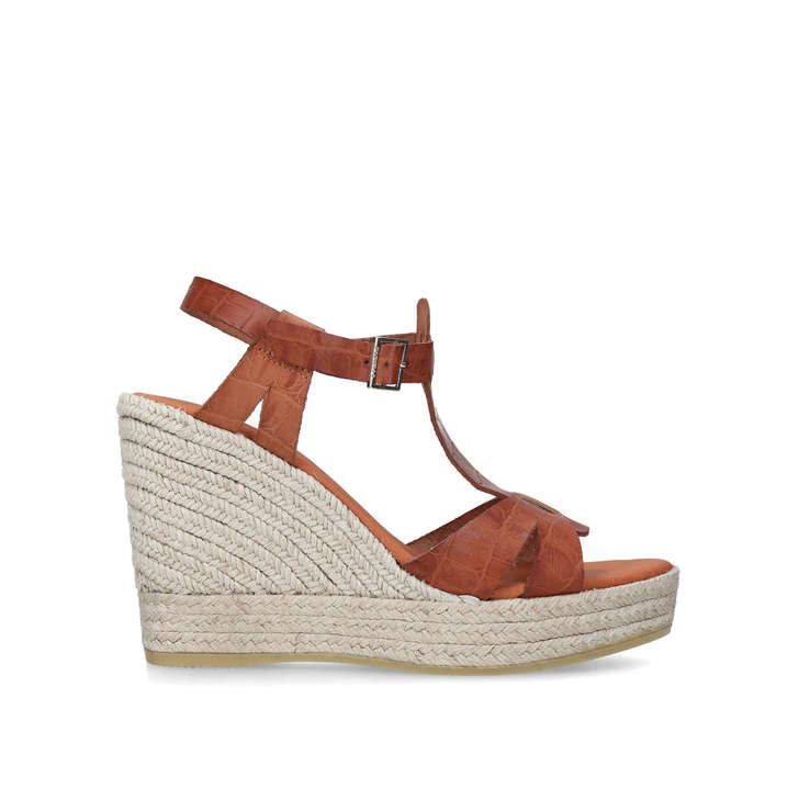 KOLLECT Tan Leather Espadrille Wedges 