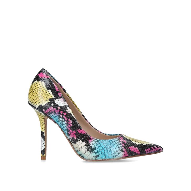 multi coloured snake print heels
