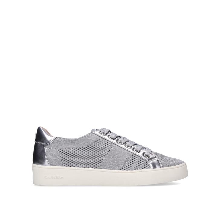 JEALOUS Silver Knitted Lace Up Trainers 