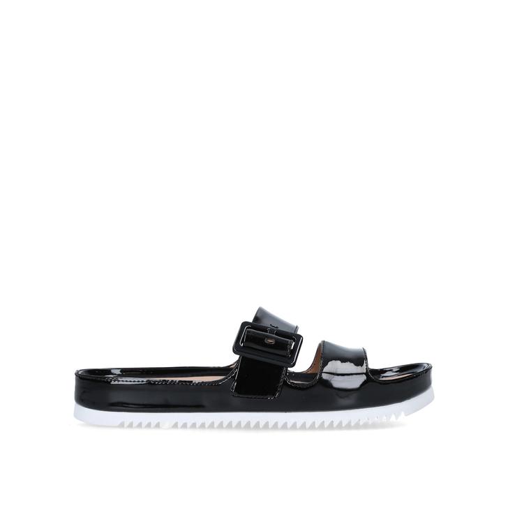 black patent sliders