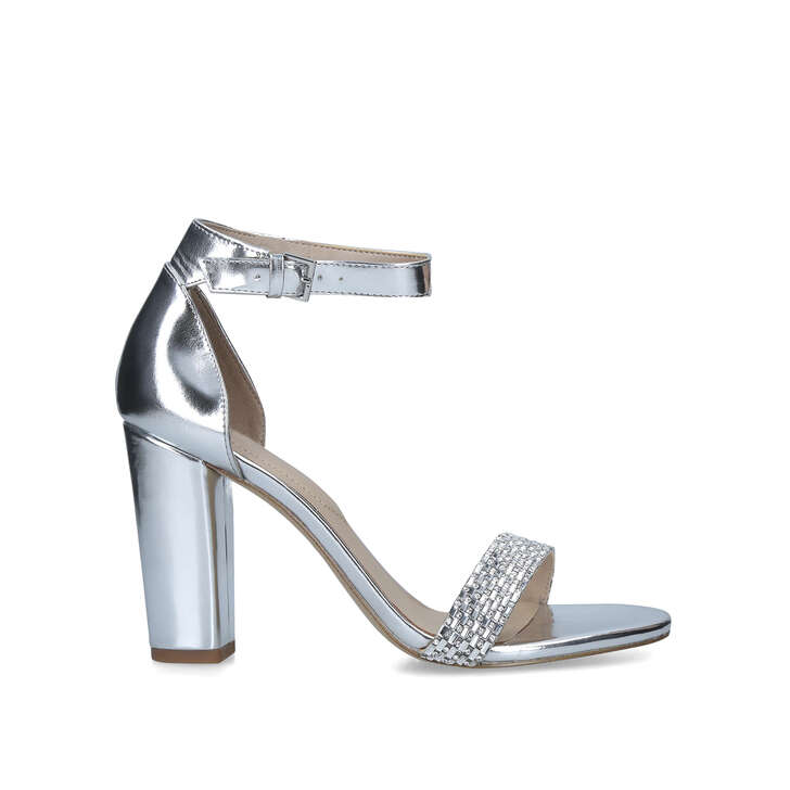 silver block heel sandal