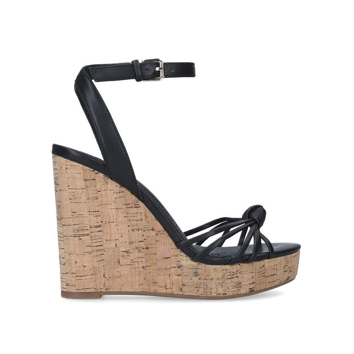 KAOEDIA Black Wedge Heel Sandals by 