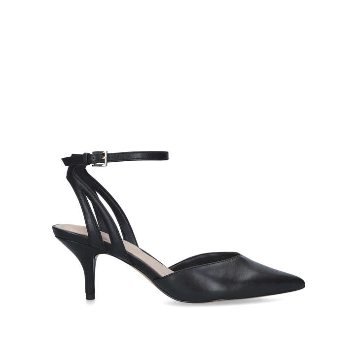 black strappy court shoes