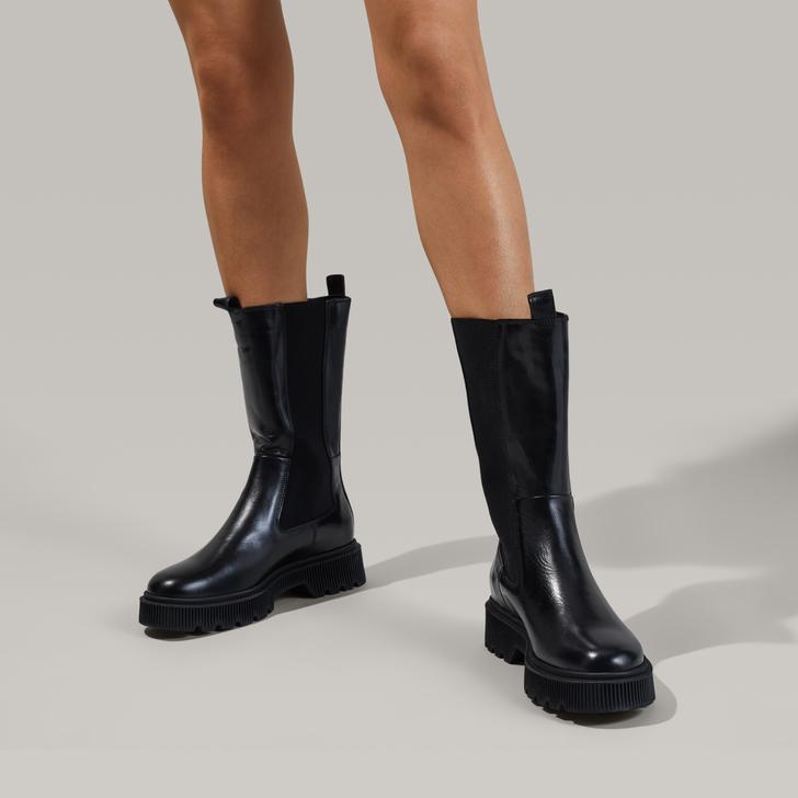 Stint Black Leather Knee Boots By Kurt Geiger London | Kurt Geiger