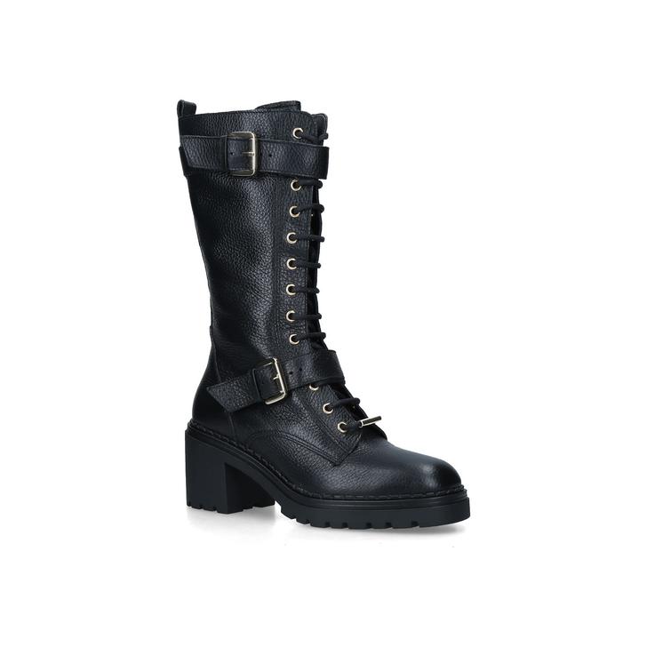 SLASH Black Leather Buckle High Leg Biker Boots by CARVELA