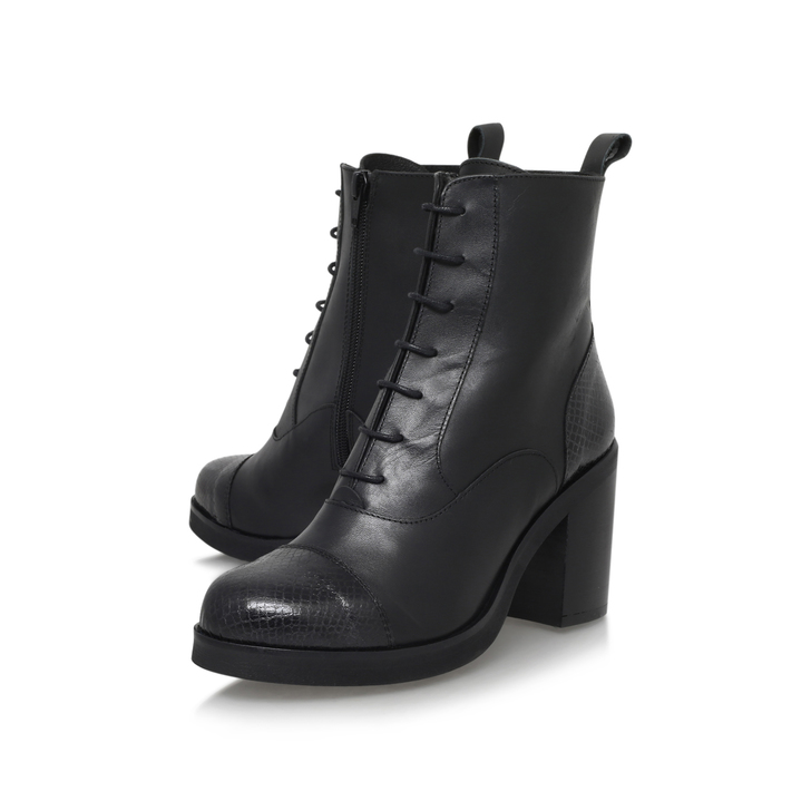 Snap Black Mid Heel Lace Up Boots By 