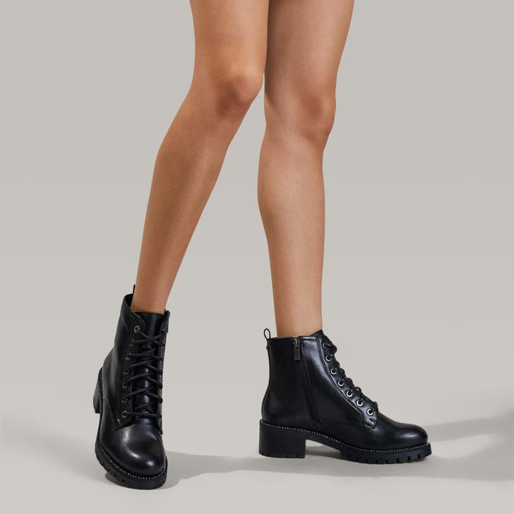 Treaty Lace Up Black Leather Lace Up 