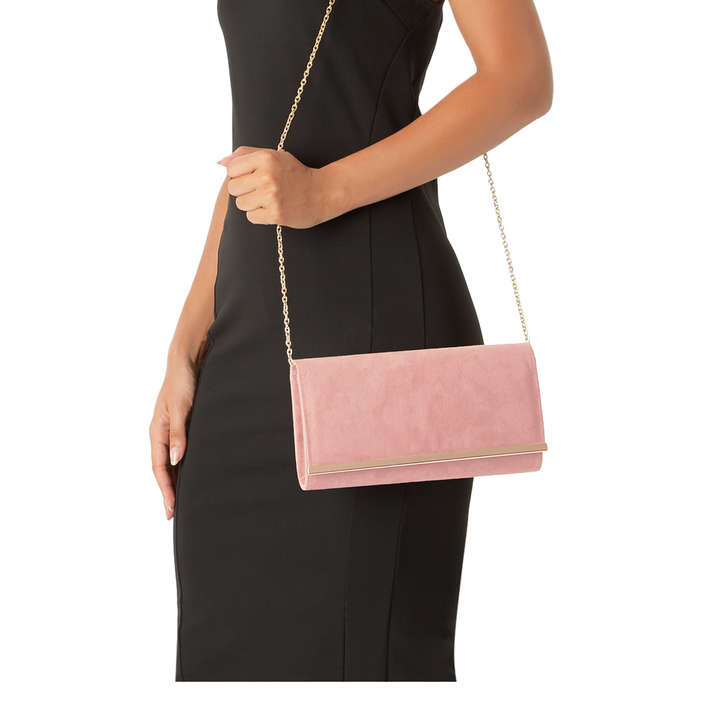 pink suedette clutch bag