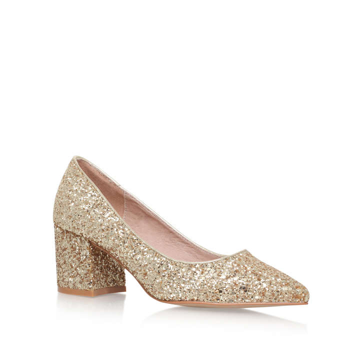 gold sparkly court shoes