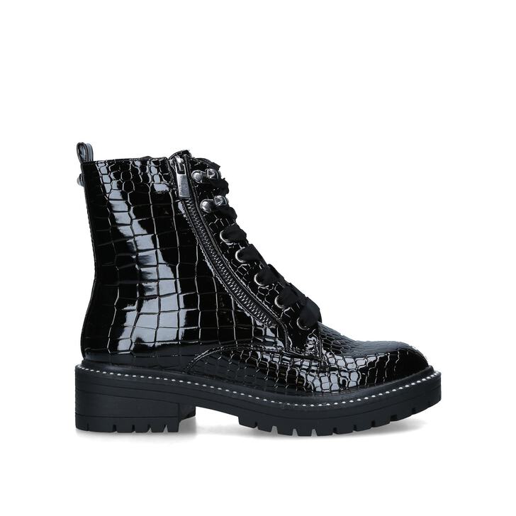 JAMIE Black Patent Croc Lace Up Boots 