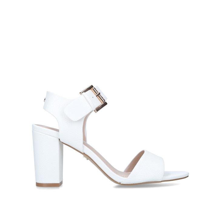 SADIE White Block Heel Sandals by 